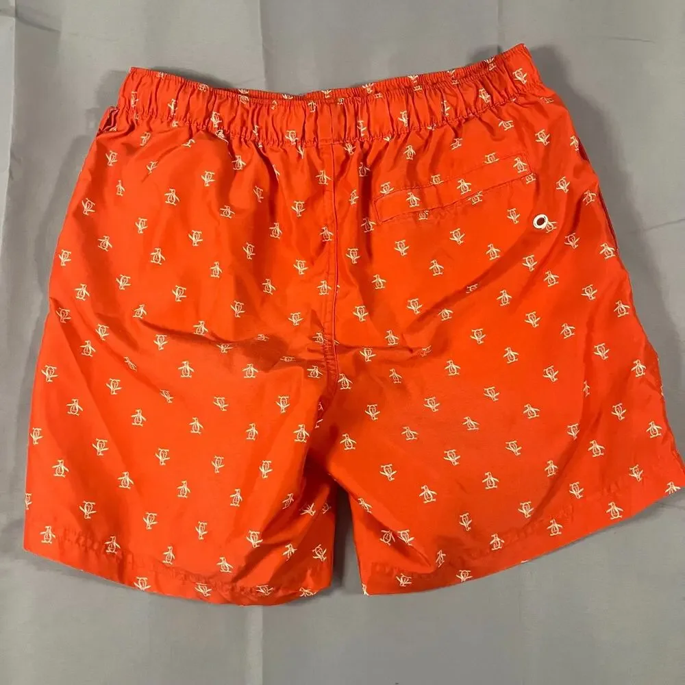Original Penguin Swim Trunks Boys Medium‎ Red White Penguin Logo Print Board Sho